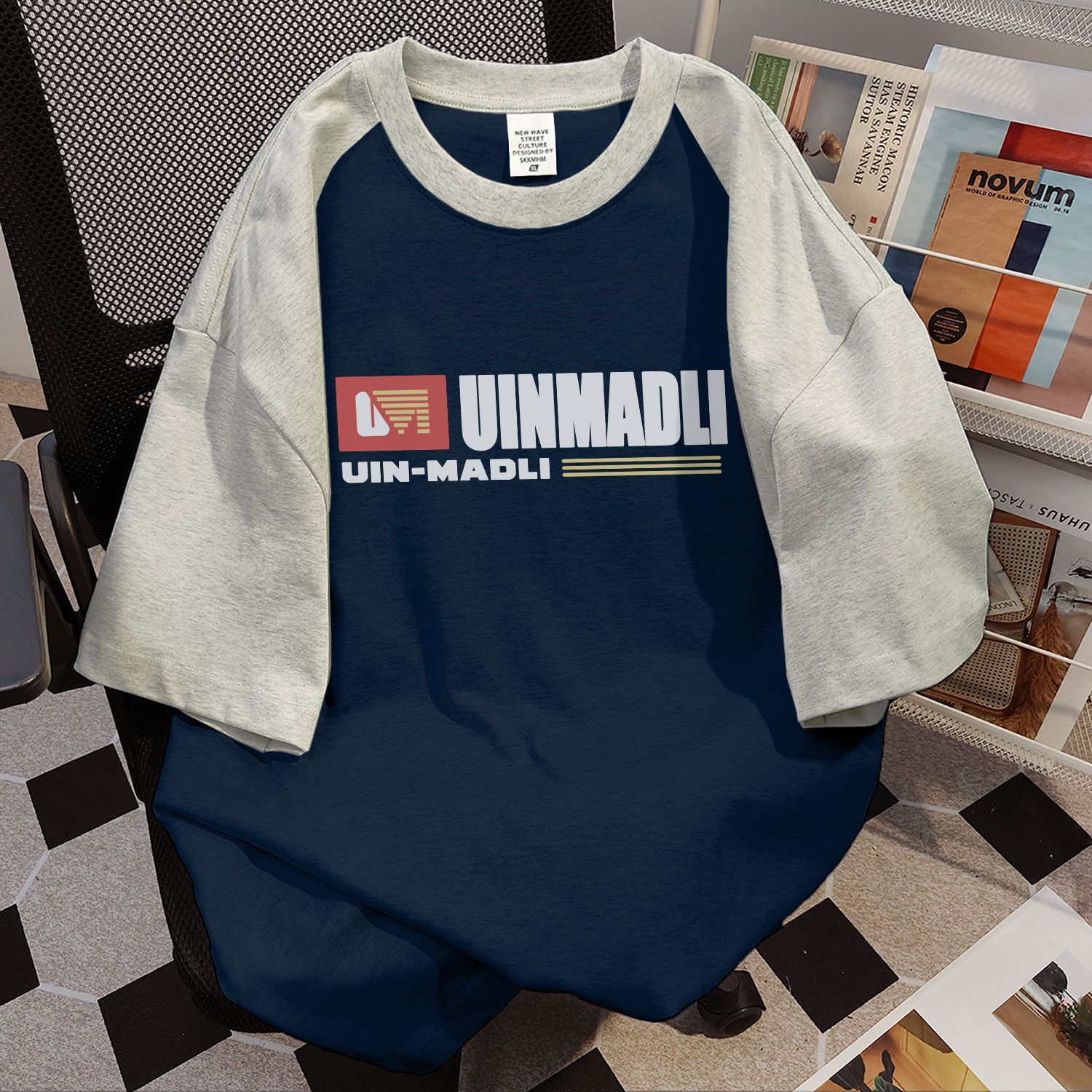 男T恤男士纯棉T恤夏季男装ins风青春时尚港风潮流百搭撞色中袖T恤