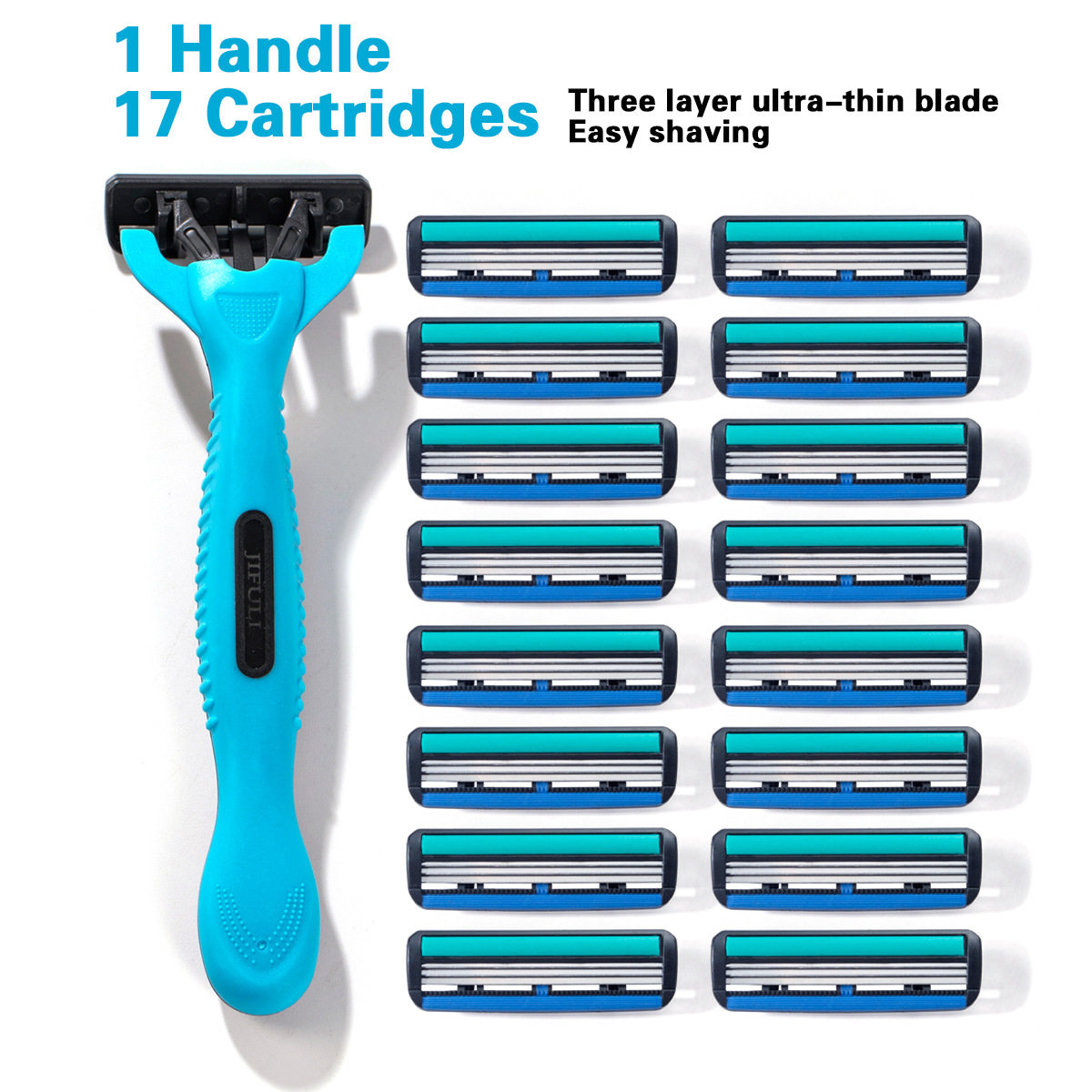 JIFULI 3层刀片剃须刀手动刮胡刀男士刮脸刀三层刀架刀头英文套装