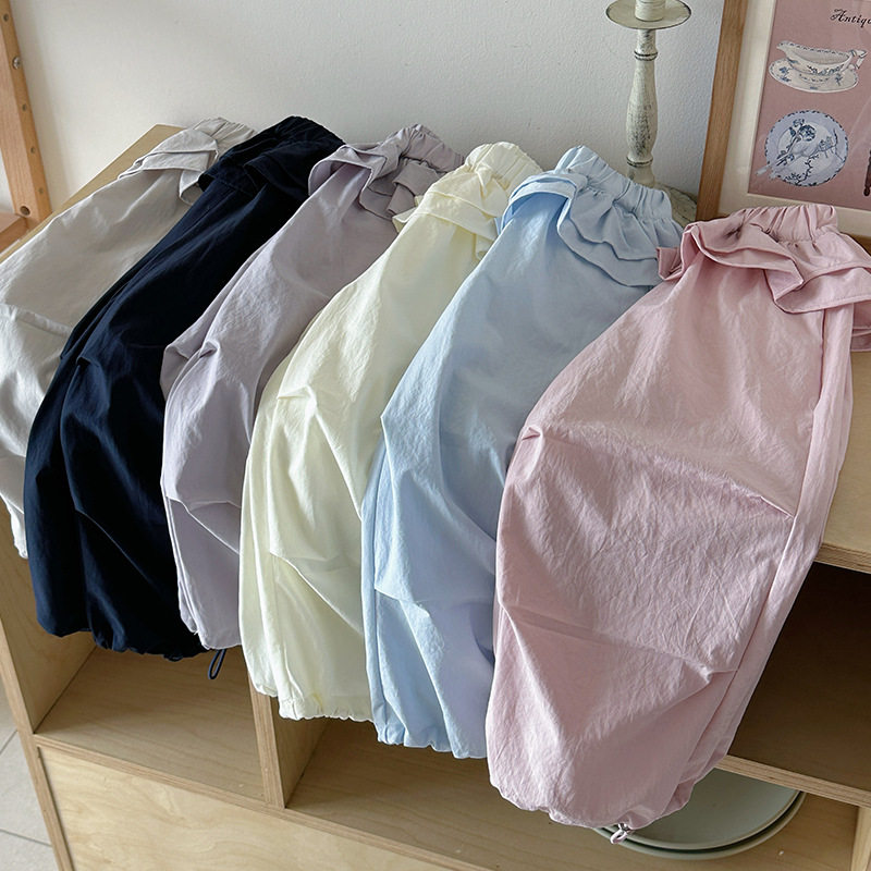 女童春夏薄款花边休闲裤抽绳直筒束脚裤儿童运动裤防蚊裤速干裤