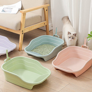 直销猫咪半封闭式 送猫砂铲 猫砂盆大号 加高防外溅猫厕所