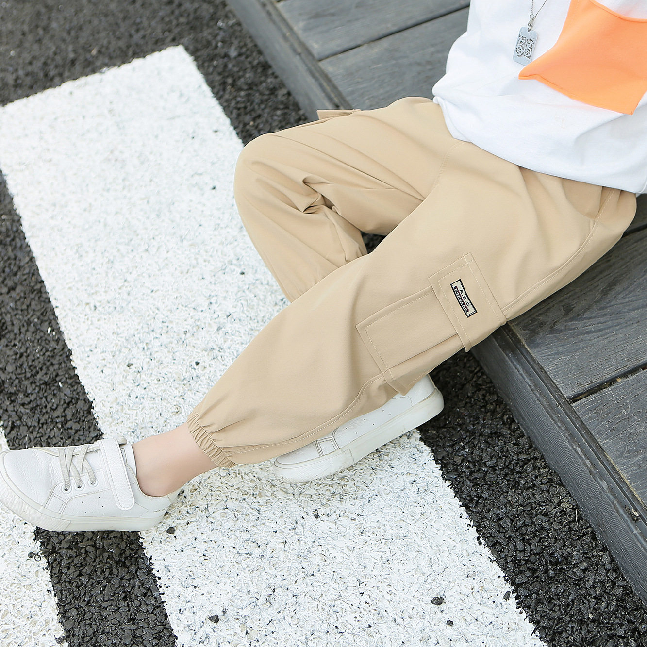 儿童春秋夏季工装裤男童女童休闲裤中小童童装防蚊长裤韩版潮流裤