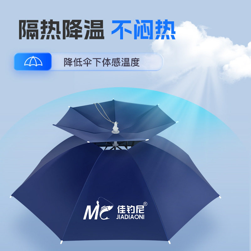 佳钓尼头戴式钓鱼伞帽小雨伞头顶帽子带头上遮阳防晒防雨折叠斗笠