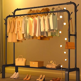 衣帽架卧室简易室内家用挂衣架子阳台双杆式晾衣架落地衣服收纳架