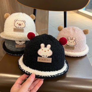 韩版可爱小兔儿童帽子秋冬男女童奶嘴帽保暖宝宝针织毛绒水桶帽潮