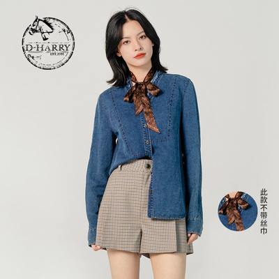 D-HARRY/迪哈利2023春季新款复古荷叶边V领牛仔衬衫DH231H95970D