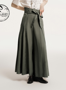D-HARRY/迪哈利秋新款百搭透气灰绿色长裤阔腿裤DH243L97367D