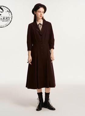 D-HARRY/迪哈利2024秋季新款复古显瘦百搭咖色连衣裙DH243J97506D