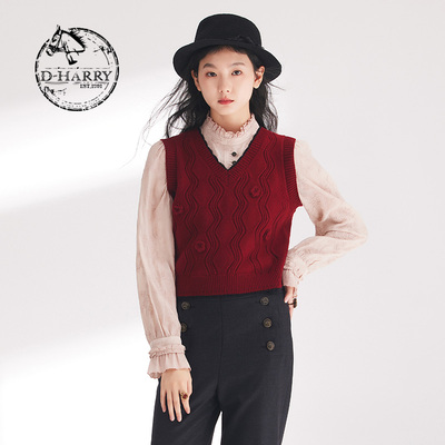 D-HARRY/迪哈利2024春复古红色提花气质毛织马甲背心DH241C96979D