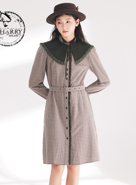 D-HARRY/迪哈利2024春季新款时尚紫色格纹斗篷连衣裙DH241J96887D