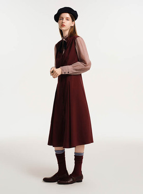 D-HARRY/迪哈利2024秋季新款酒红色拼接灰粉色连衣裙DH243J97530D