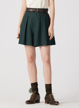 D-HARRY/迪哈利2024夏季新款复古清凉墨绿色A字短裤DH242L97150D