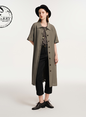 D-HARRY/迪哈利秋季新款灰绿色短袖风衣式连衣裙DH243J97372D