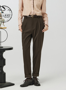 D-HARRY/迪哈利2023冬季新款复古百搭墨绿色直筒长裤DH234L96658D