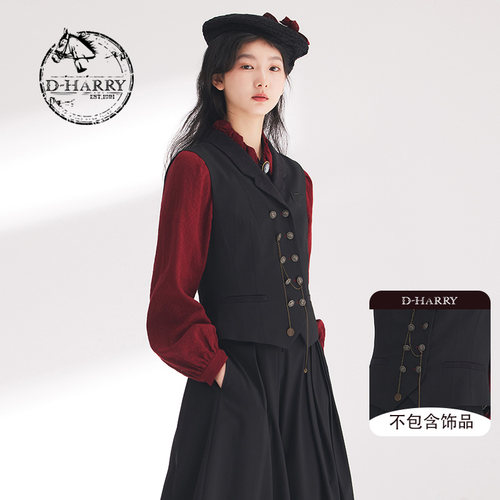 D-HARRY/迪哈利2024春新款复古百搭时尚帅气黑色马甲DH241Q96873D