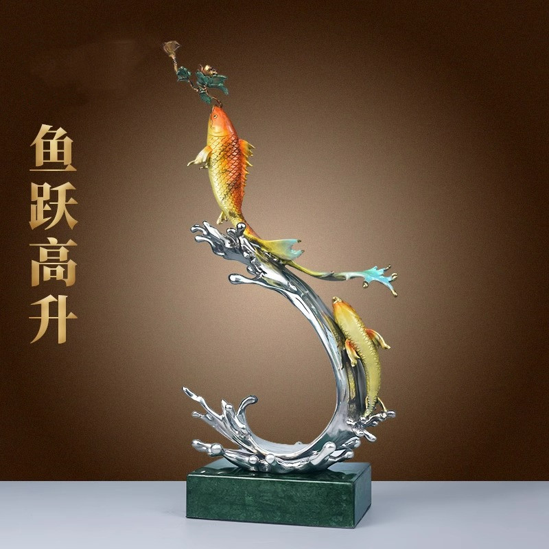 黄铜鱼跃高升中式书房摆件