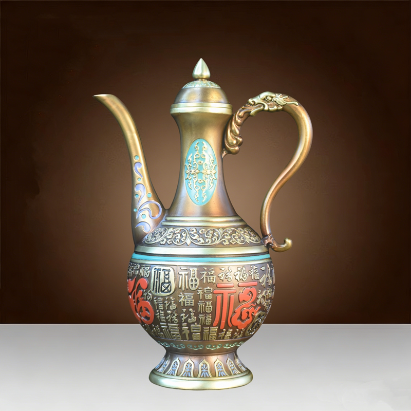 纯黄铜百福铜酒壶佛堂供奉拜财神爷上供仙家敬神酒盅仿古供桌用品