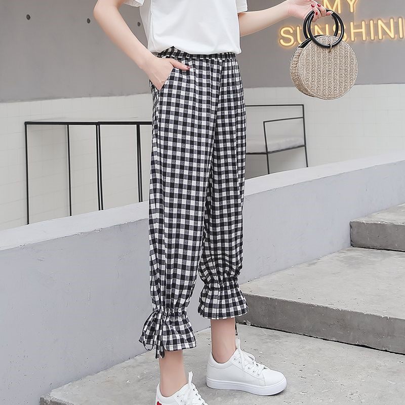 Suitable for women's wear Cotton and hemp Fashionable Spring Fat mm lattice Nine points Ankle banded pants Large Commoner thighin the Women's clothing/Boutique , Large size women  category - from Buy2taobao.com to provide professional Taobao agent buy service
