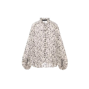 2026春夏款法式水墨波点雪纺衬衫女荷叶边立领系带灯笼袖宽松上衣