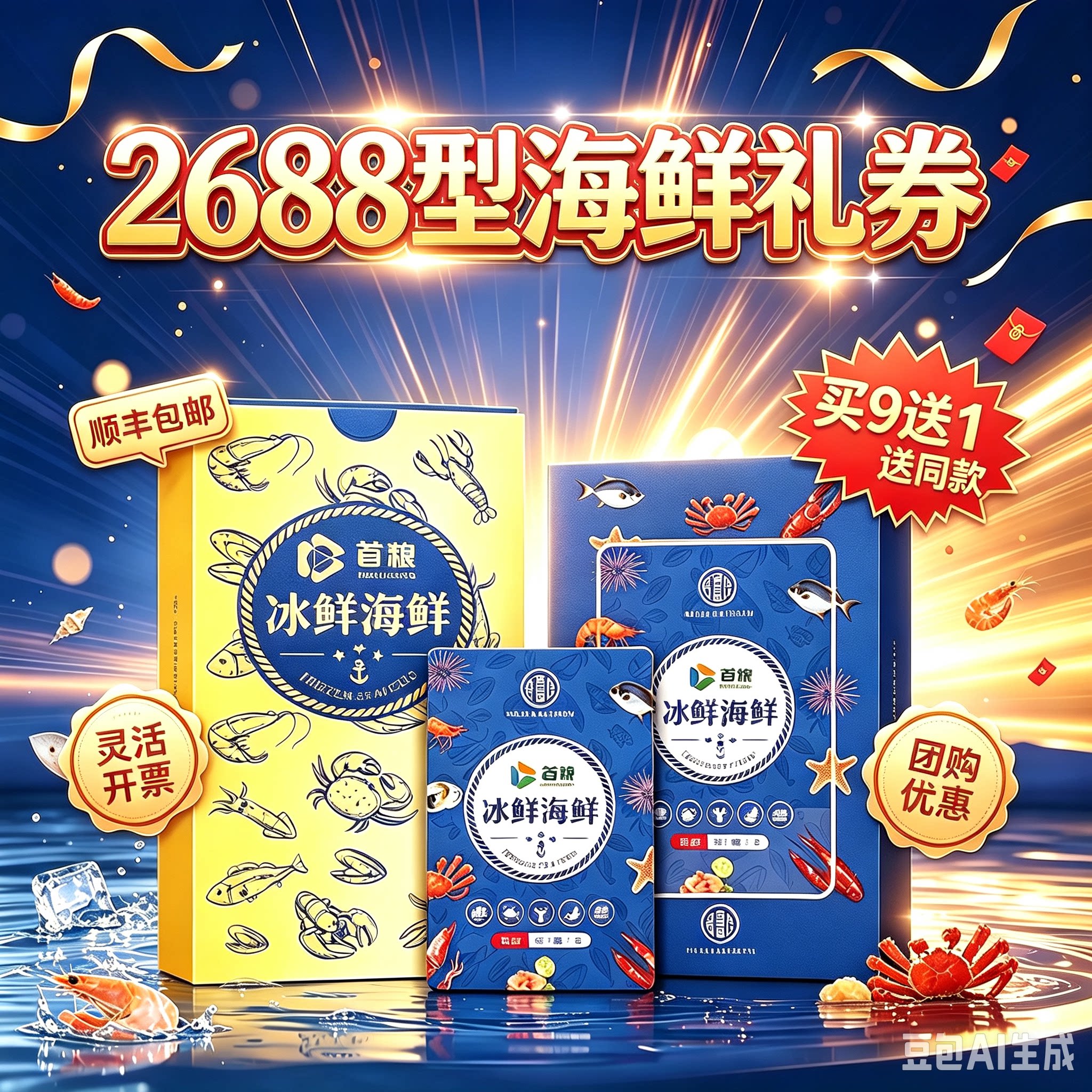 礼券中秋节海鲜礼品卡2688型生鲜水产品组合大礼包提货券礼盒