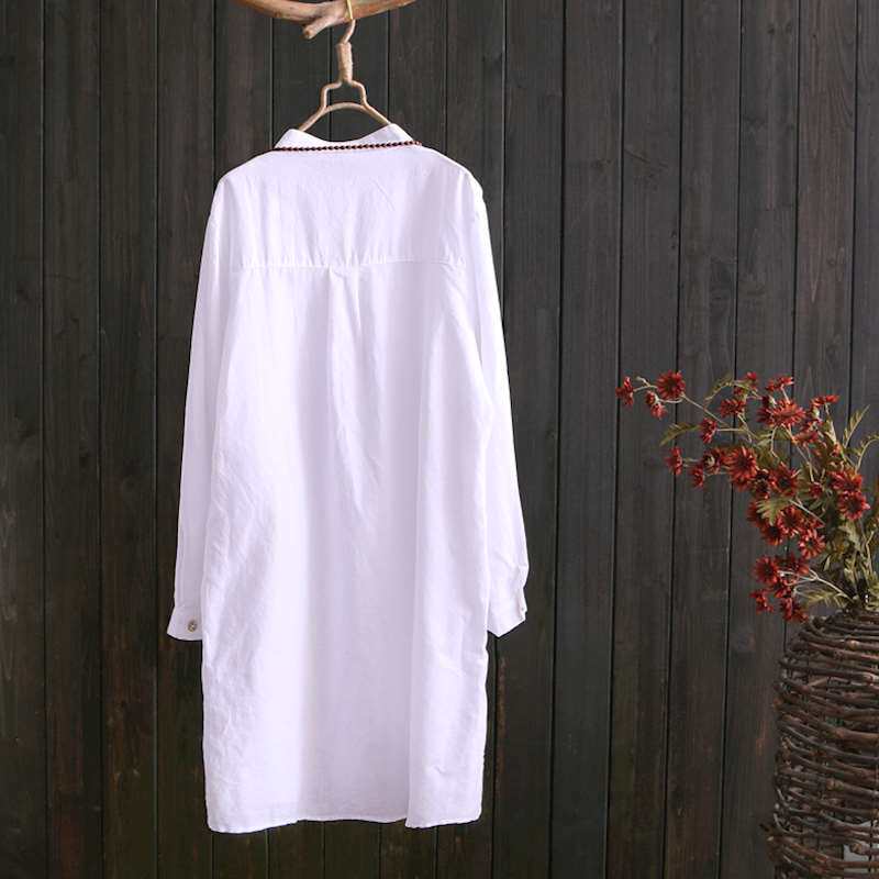 2019春裝新款中長款襯衫襯衣女長袖寬松韓版棉麻刺繡純色打底上衣在類目 女裝/女士精品, 襯衫中 - 來自Buy2taobao.com提供專業的淘寶代購服務