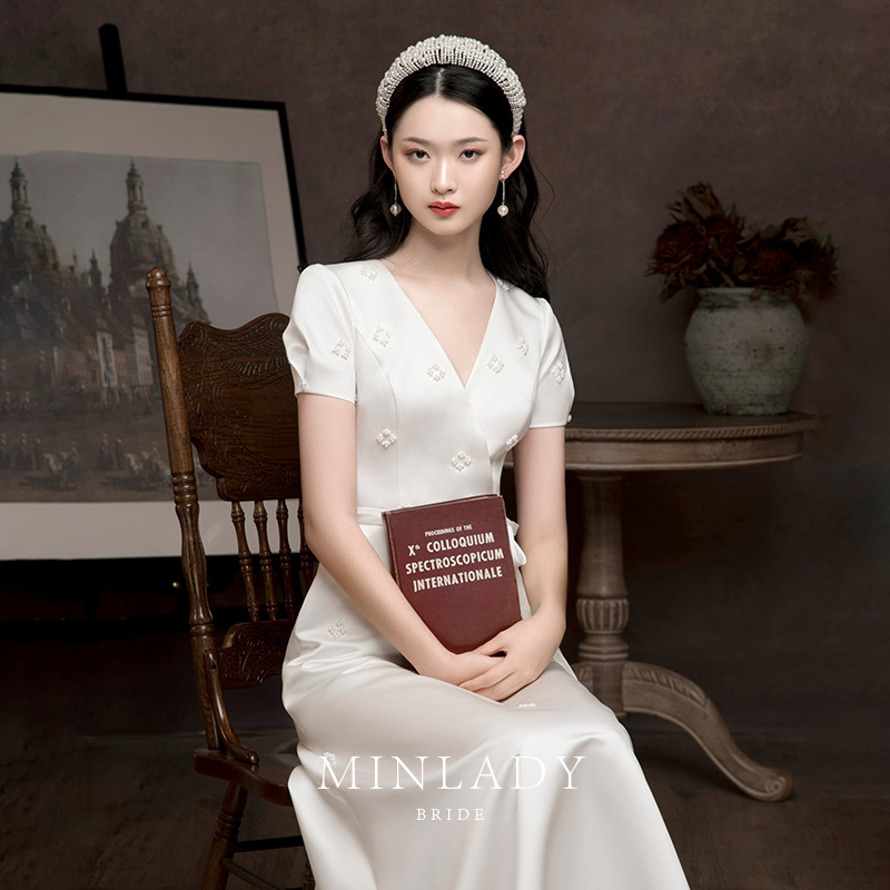 2020新款白色缎面礼服女新娘气质敬酒服2020新款复古简约轻婚纱夏|ruв категории Женская одежда, Cвадебные платья, свадебное платье - от Buy2taobao.com для оказания профессиональной услуги покупки агента Taobao