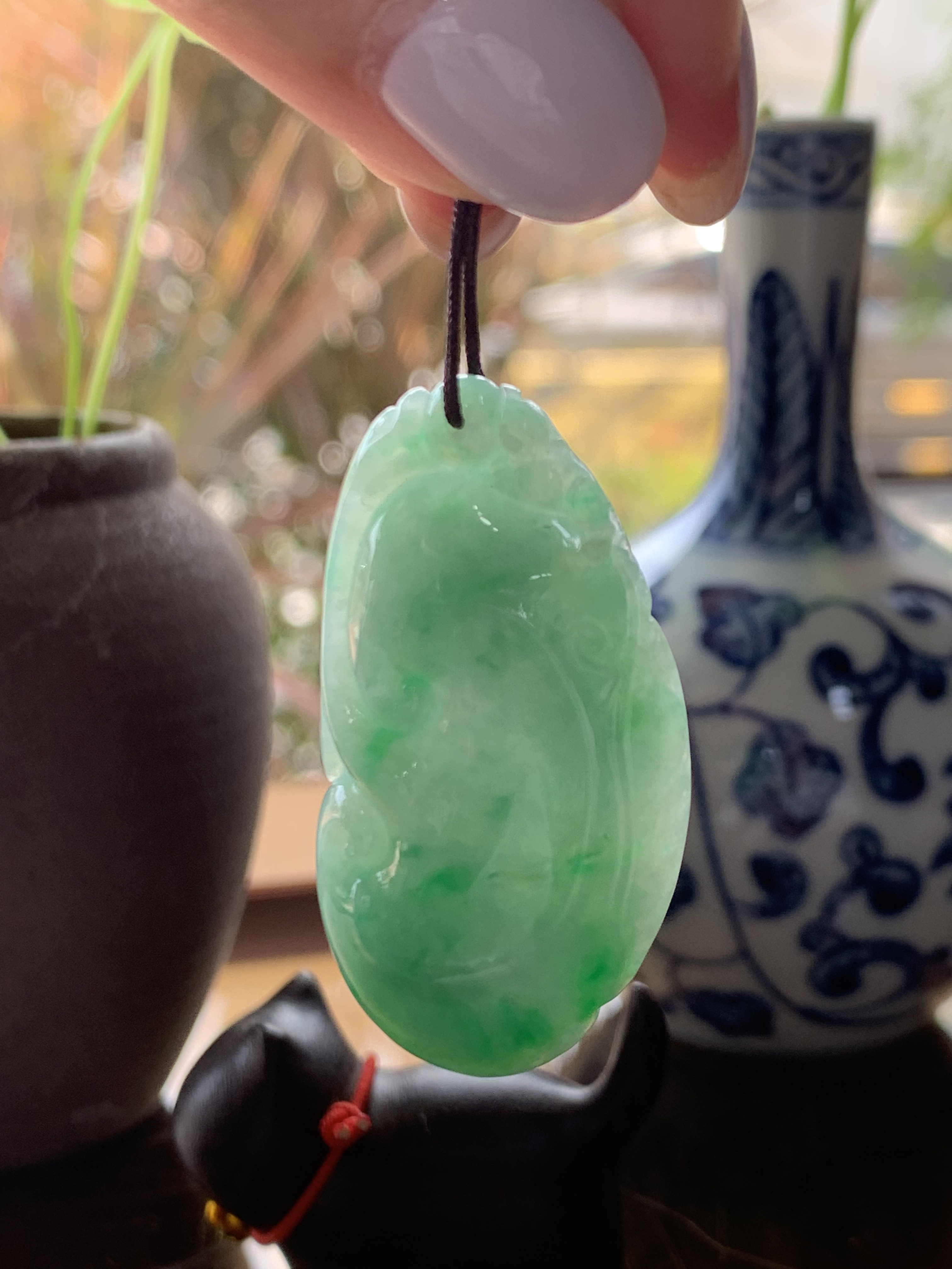 保真送证书老坑糯种天然缅甸a货翡翠满绿阳绿如意吊坠玉佩男女款