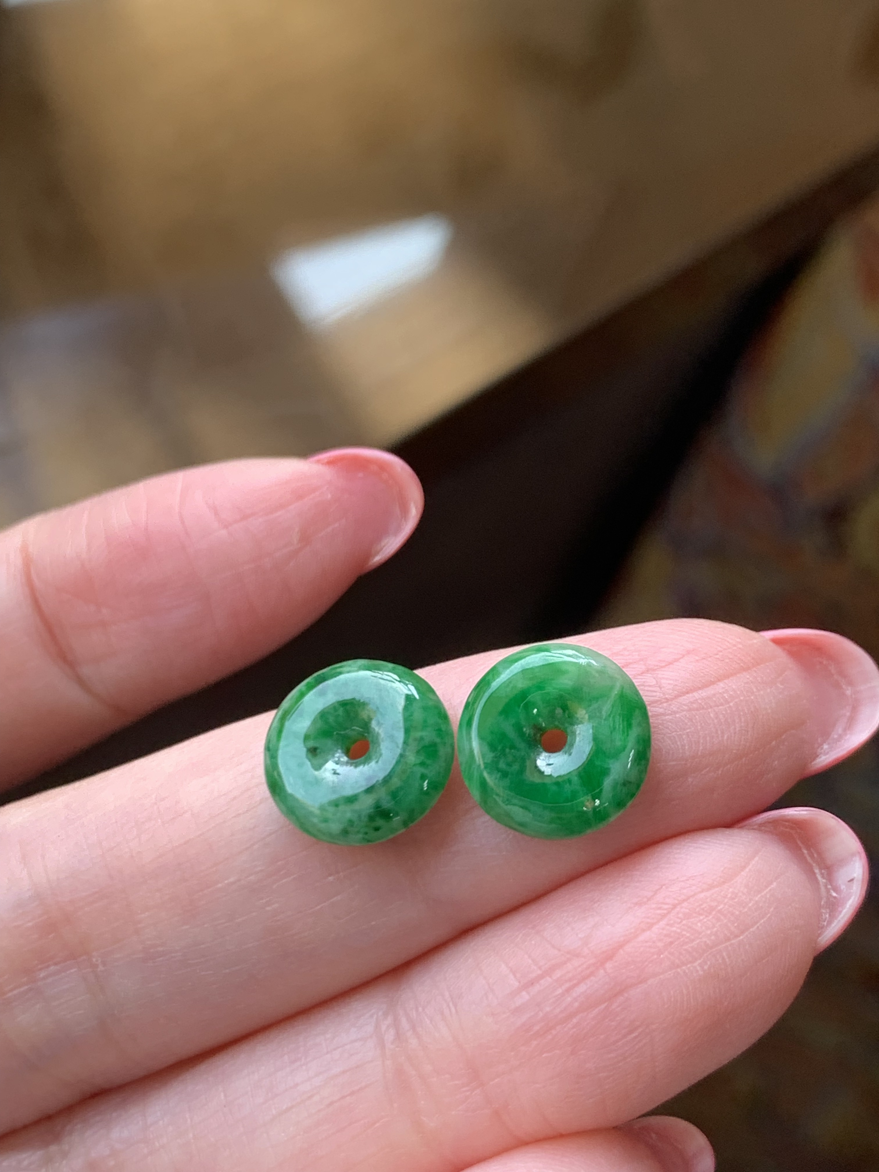 老坑糯种天然缅甸a货翡翠满绿辣色平安扣一对耳环耳钉有证书保真