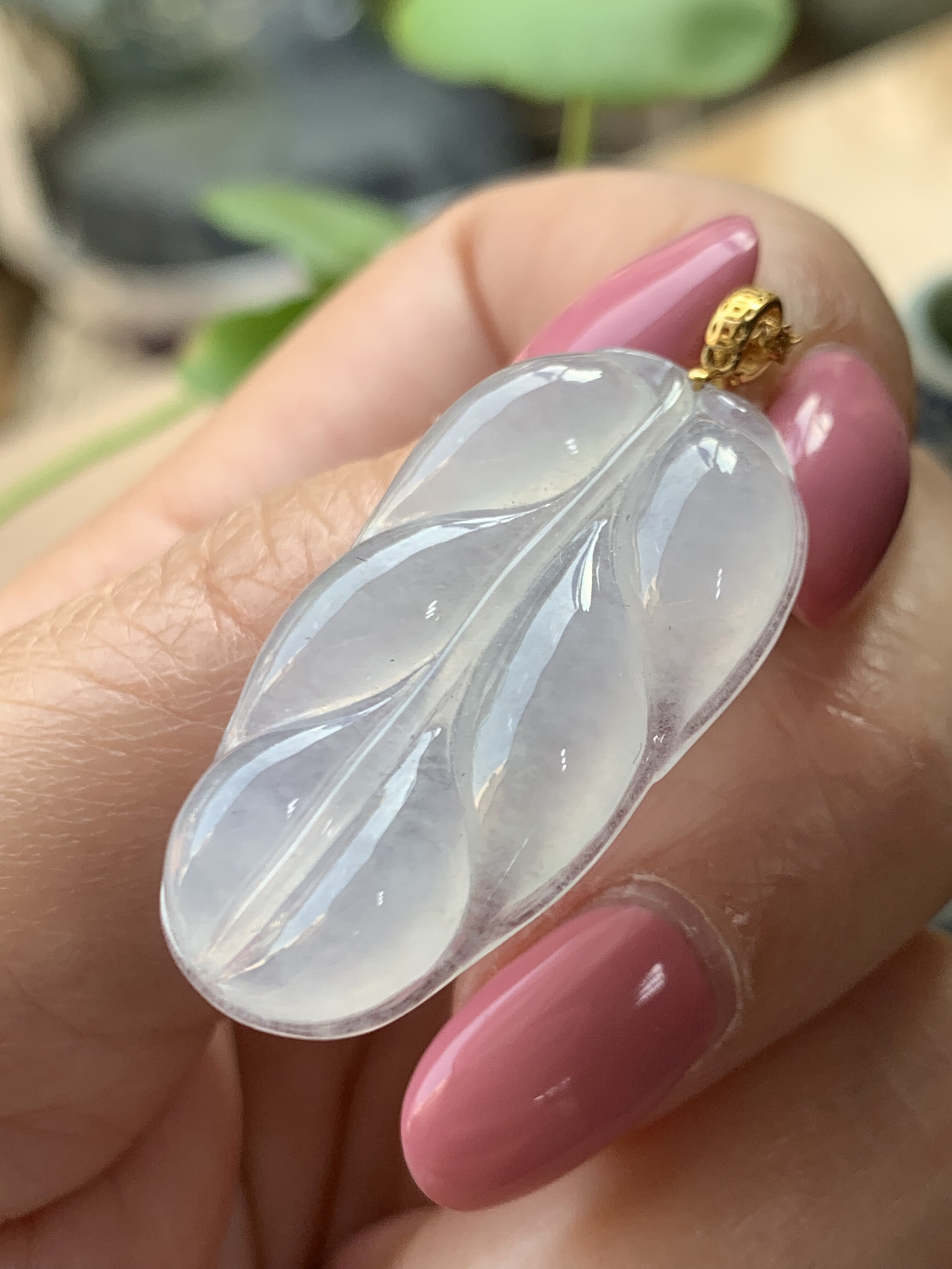 饱满老坑冰种天然缅甸a货翡翠白月光叶子吊坠男女款有证书保真