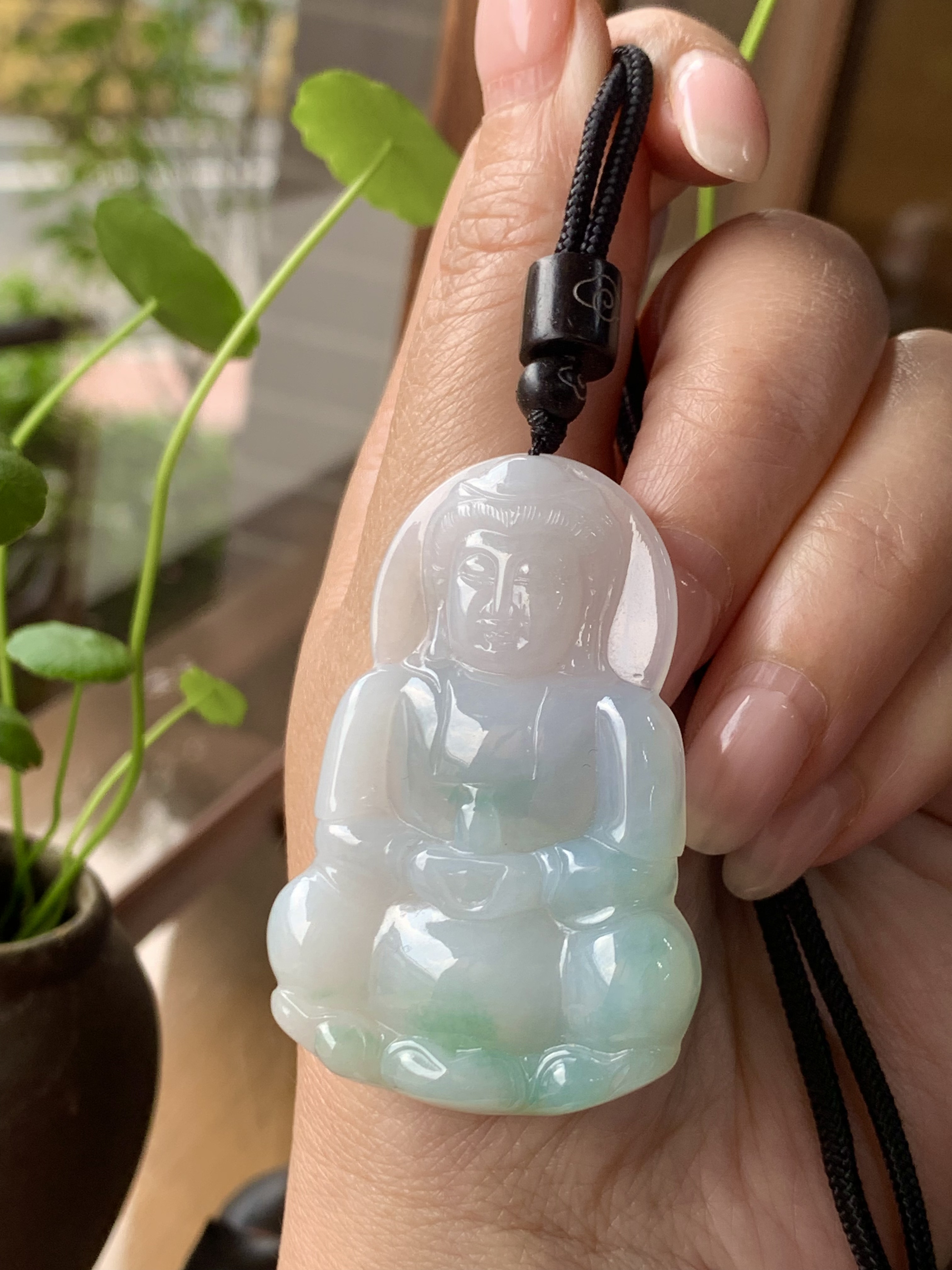 老坑翠绿水润通透糯冰种天然翡翠玉石观音飘阳绿
