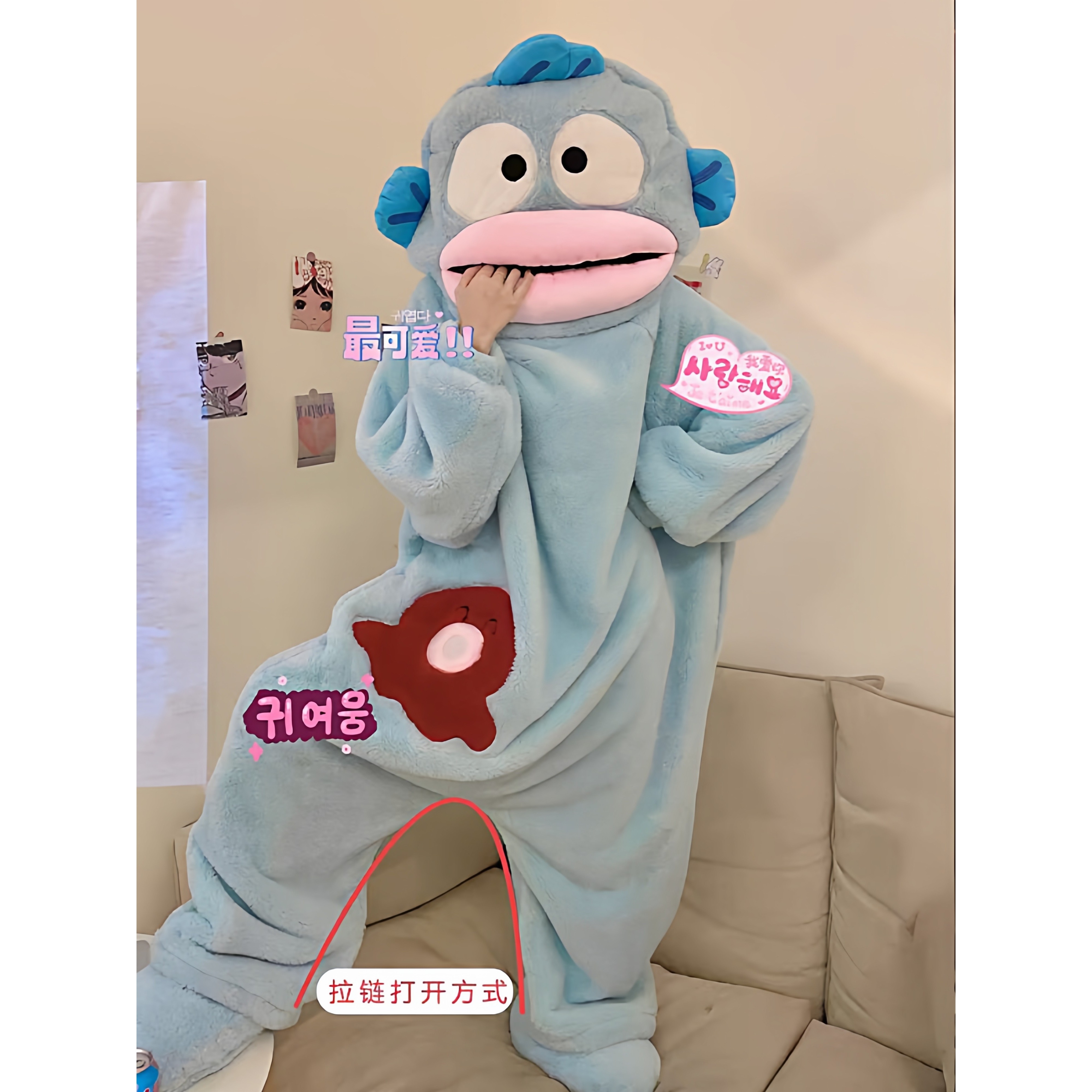 小丑鱼连体睡衣女珊瑚绒加厚保暖秋冬季卡通大嘴鱼搞怪睡袍男情侣