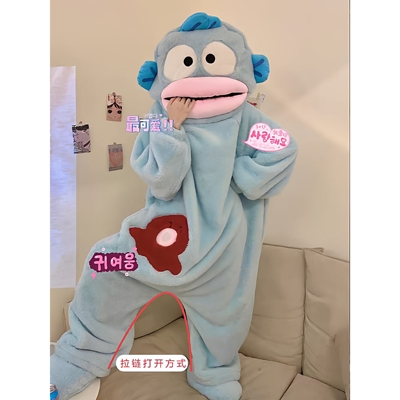 小丑鱼连体睡衣女珊瑚绒加厚保暖秋冬季卡通大嘴鱼搞怪睡袍男情侣