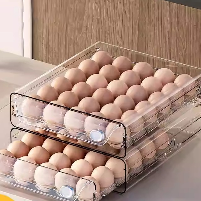 鸡蛋收纳盒厨房冰箱双层鸡蛋架抽屉式大容量鸡蛋托家用食品保鲜