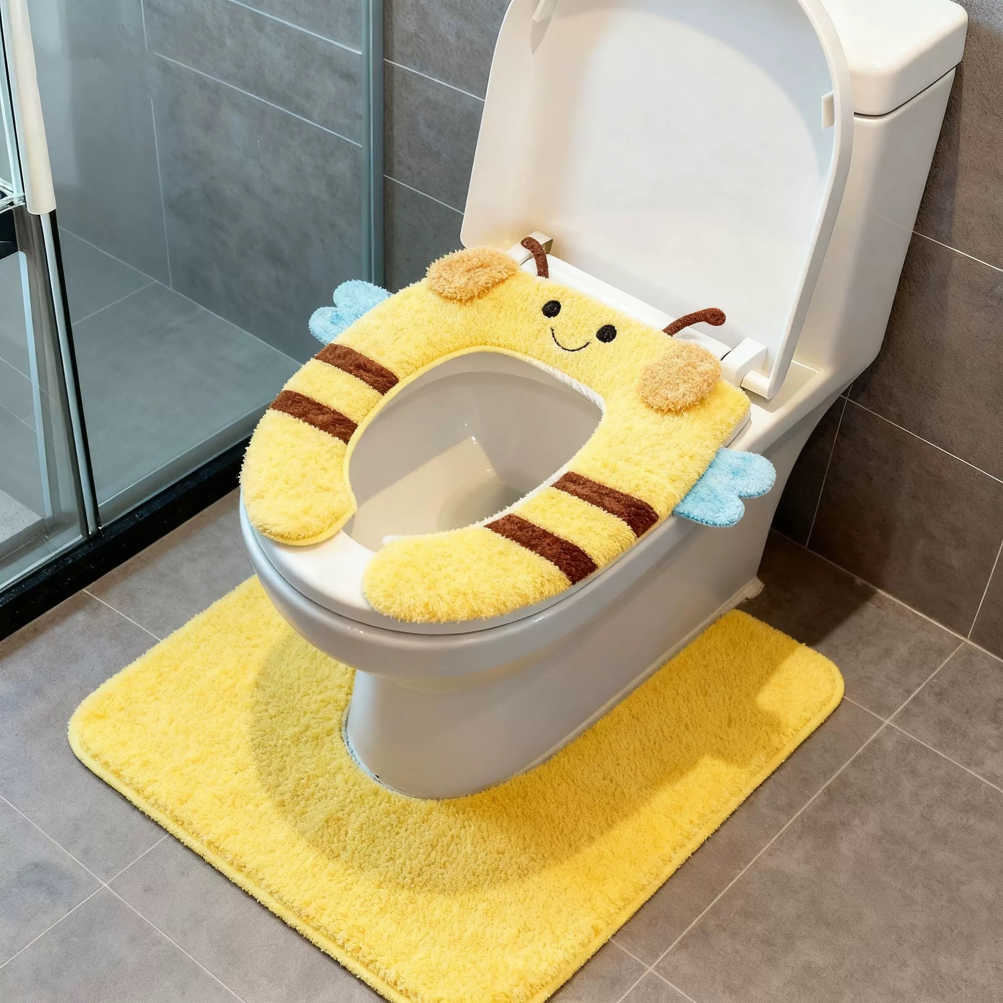 小蜜蜂马桶垫冬加厚毛绒卫生间家用坐便器套垫圈可水洗卡通马桶套