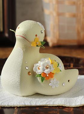 日本原装进口2025蛇年龙虎作娟布淡色招福开运生肖摆件新年礼物