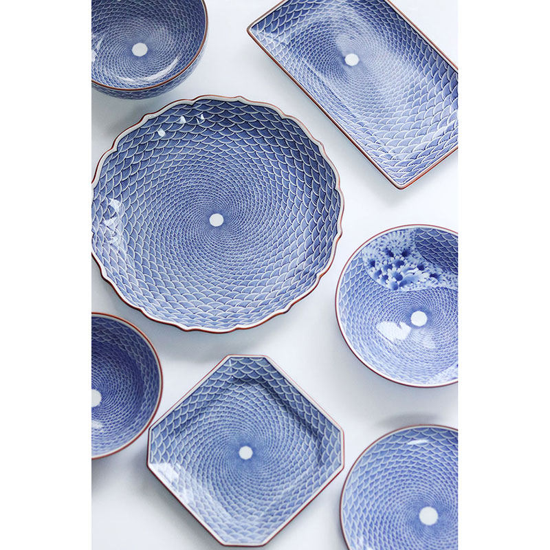 现货日本原装进口 有田烧青海波青花流水花边 长盘碗碟钵日式食器