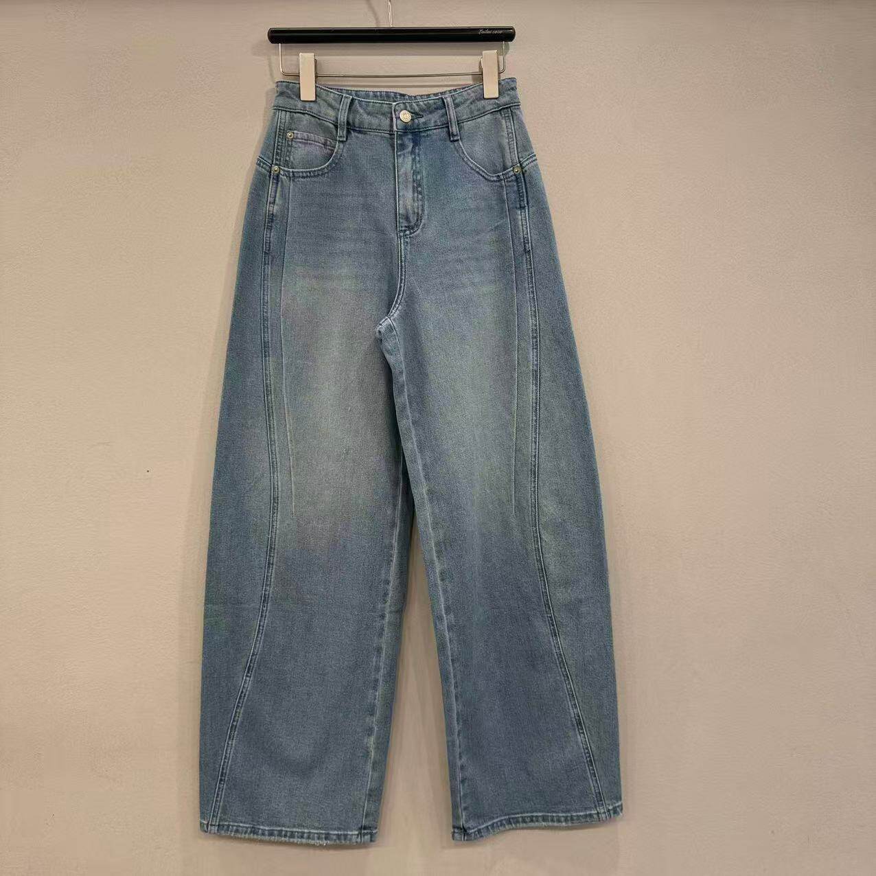 欧洲站2026春季新款欧货高腰微胯显瘦弯刀阔腿百搭牛仔裤女潮7606