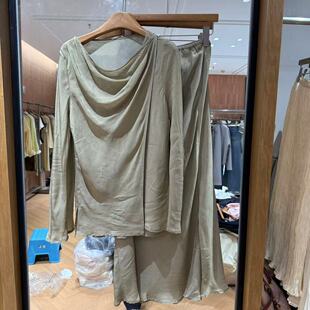 1351S 开叉包臀裙人丝套装 欧洲站2026春新款 纯欲荡领斜襟气质上衣