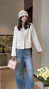 外套女6008 圆领单排扣重工刺绣钉珠短款 欧洲站2026春新款 欧货时尚