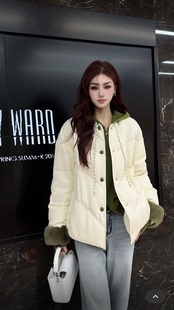 欧洲站2025冬新时尚连帽抽绳拼接水貂毛袖口宽松休闲短羽绒服外套