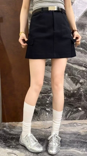 曼曼家2026新款 风A字半身裙短裙 欧货高腰百腰带搭小马刺绣工装