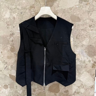 西装 欧洲站2026新款 设计感肩膀飘带个性 拉链款 马甲6E127 欧货时尚