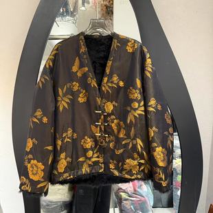 欧洲站2025冬新款高级感V领国风盘扣人丝提花减龄时尚皮草F9569