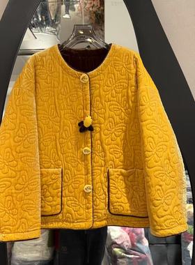 欧洲站2025冬新时尚圆领新中式蝴蝶压花加厚宽松真丝鹅绒服58211