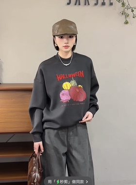 欧洲站2025冬新款时尚圆领卡通印花宽松休闲百搭加绒卫衣女26527