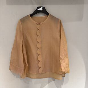 欧洲站2026新款欧货高品质桑蚕丝盘扣波浪花边素雅百搭女上衣767