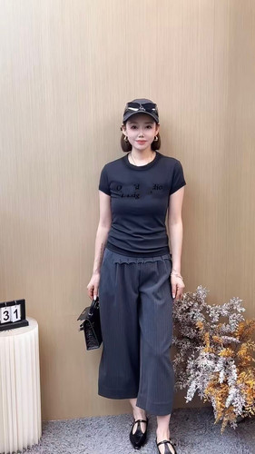 欧洲站2026早秋新款欧货时尚圆领晕染字母印花短袖T恤女潮E201