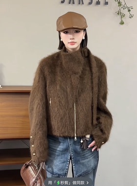 欧洲站2025冬季款新时尚立领拉链宽松显瘦单面拉绒外套女93506