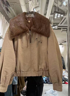 欧洲站2025冬新款水貂毛翻领复古拉链字母休闲收腰鹅绒外套86263