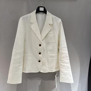 欧洲站2026春新时尚 外套女9937 翻领盘扣带简约单排扣亚麻显瘦西装