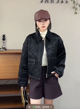 欧洲站2025冬新时尚翻领拉链休闲保暖短款轻薄羽绒服外套女80273